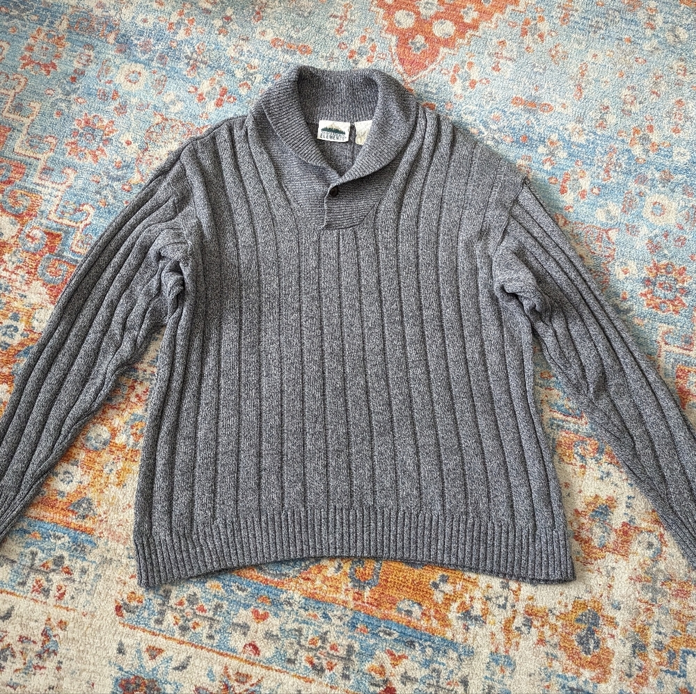 Vintage 90s Shawl Collar Sweater Men's Large Cotton Blend Light Weight Gray